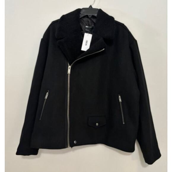 Asos Mens Jacket Coat Moto Full Zip Quilted Black Size Medium Wool Blend NWT - Picture 2 of 9